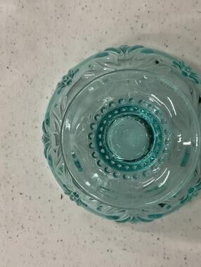 Turquoise Plastic Footed Compote Bowl